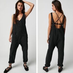 Free people high roller black Denim Overalls